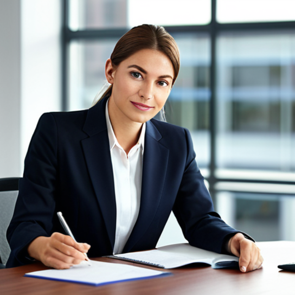 아랍어 레스토랑 주문 방법 - Businesswoman in a Modern Office**
A professional businesswoman in a modest business suit, sitting ...