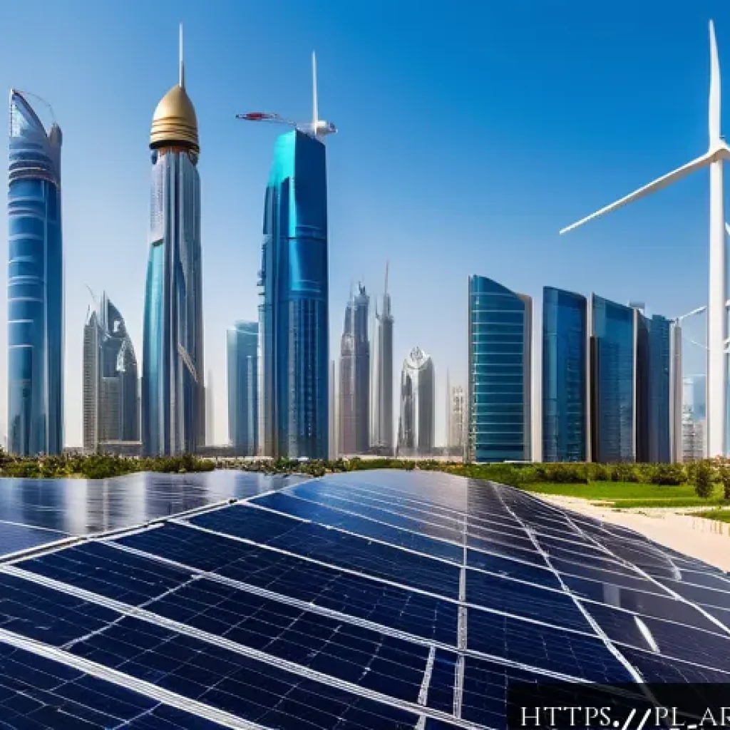 아랍어권에서의 정치적 이슈 - A futuristic urban scene in the United Arab Emirates showcasing a vibrant free economic zone: sleek ...