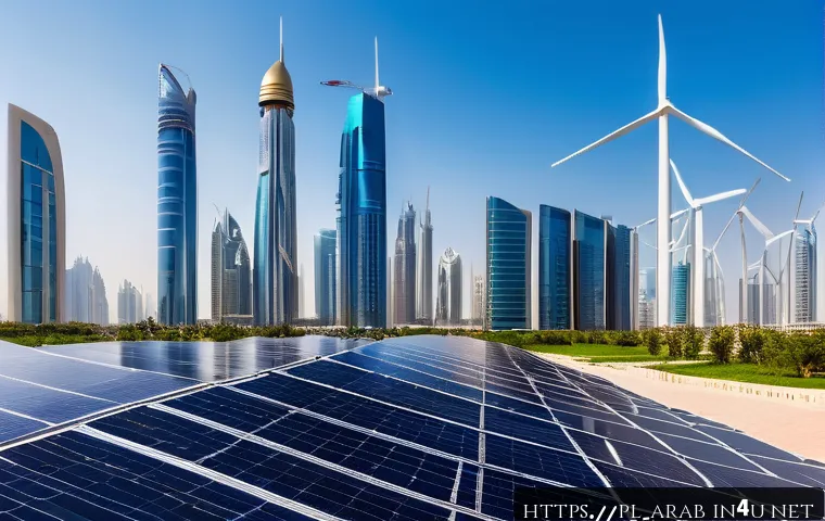 아랍어권에서의 정치적 이슈 - A futuristic urban scene in the United Arab Emirates showcasing a vibrant free economic zone: sleek ...