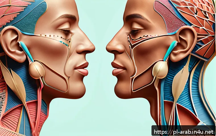 아랍어 자음과 모음 - A detailed educational illustration of Arabic consonant articulation showing a side profile of a hum...