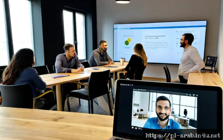 Home 17 아랍어권에서의 스타트업 트렌드 - Photorealistic modern startup meeting in Warsaw, Polish entrepreneur in smart casual attire joining ...